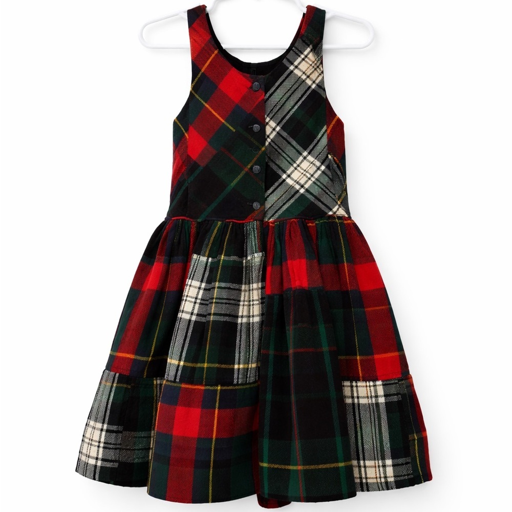 Polo Ralph Lauren Girls Plaid Tartan Holiday Dress Size 4 Red Green Cotton - Picture 2 of 9